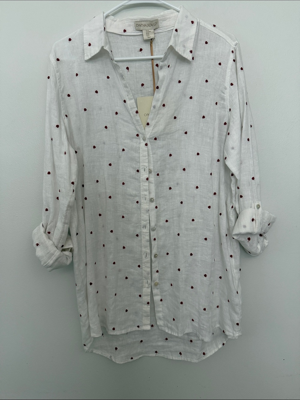 Cynthia Rowley White Button-Up Shirt with Red Dot Print